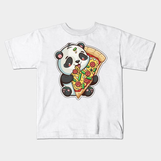 Cute Cartoon Panda Eating Pizza Funny Kawaii Kids T-Shirt by kiddo200